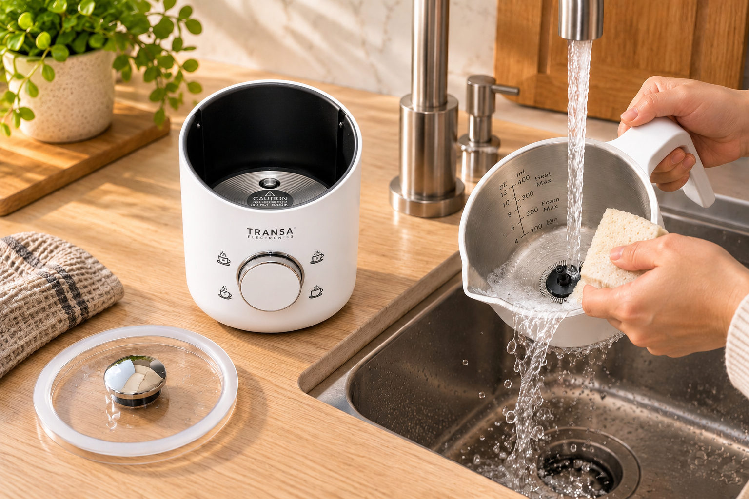Mleczna pianka ze spieniacza MilkyJug White Transa Electronics